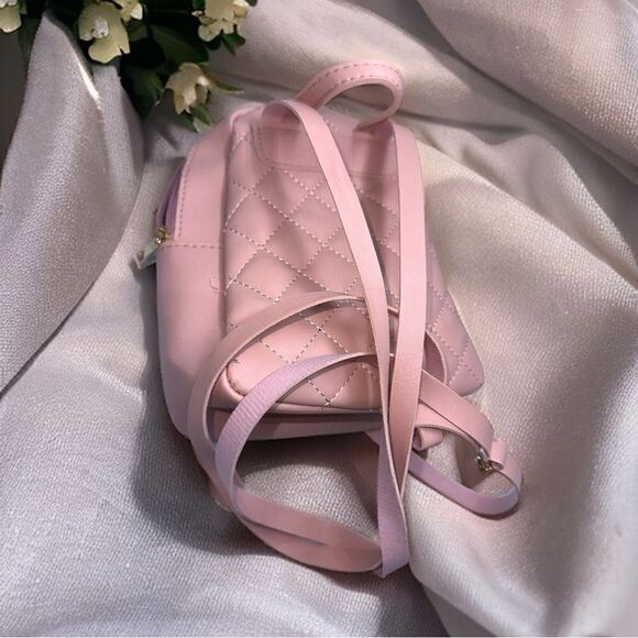Quilted Leather Mini-Backpack l Light Pink, Whitel Gold Hardware l New main image 12